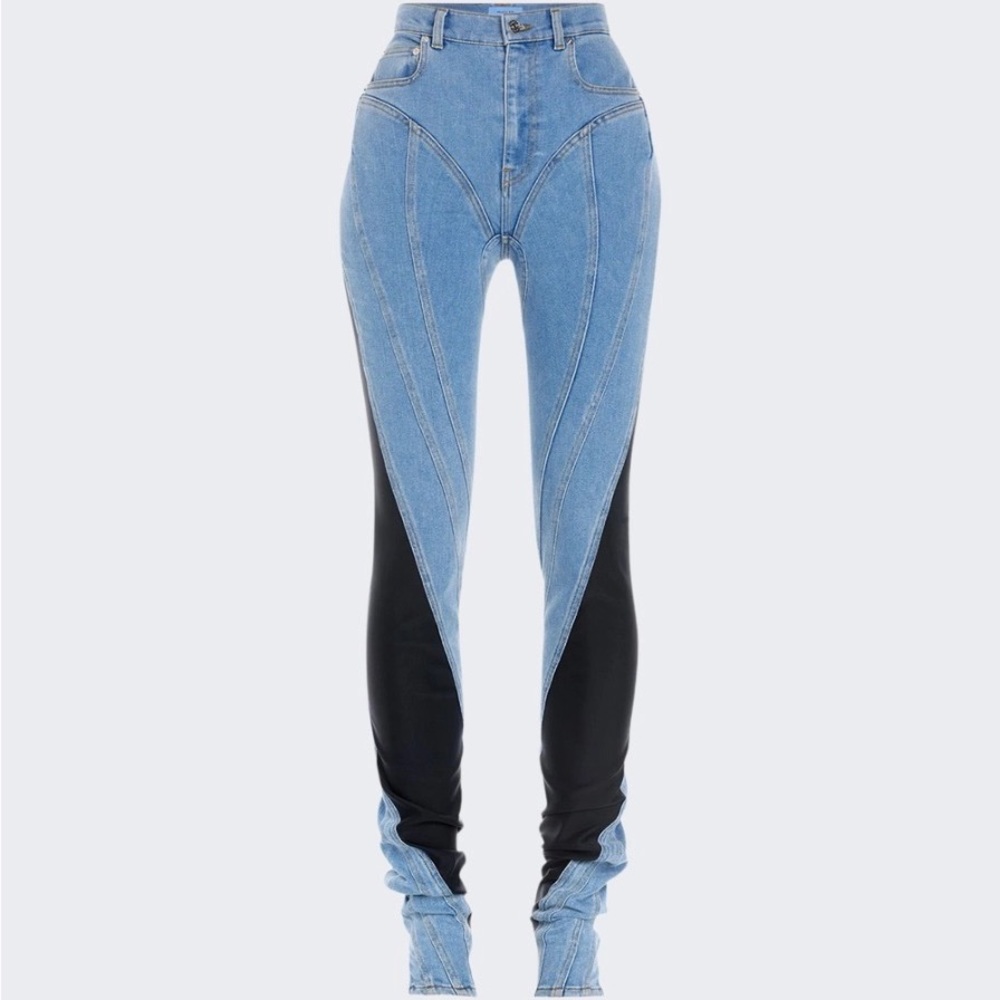 Mugler Blue Paneled Spiral Jeans  (Straight Skinny Leg)